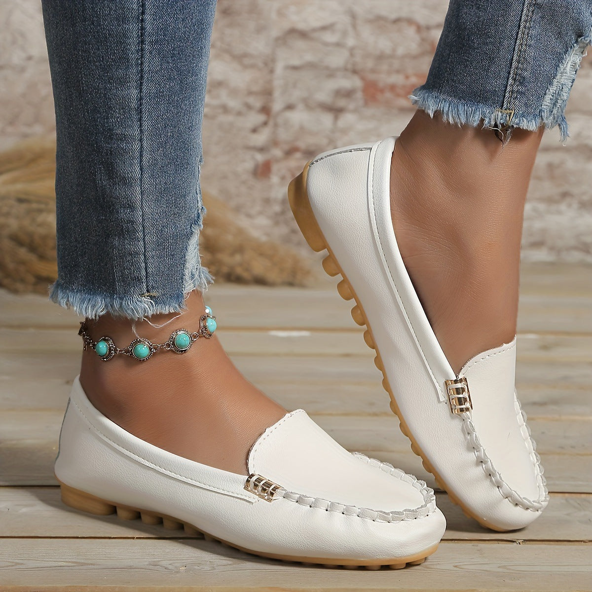 Metal snap round-toe flat women's shoes teemdrop