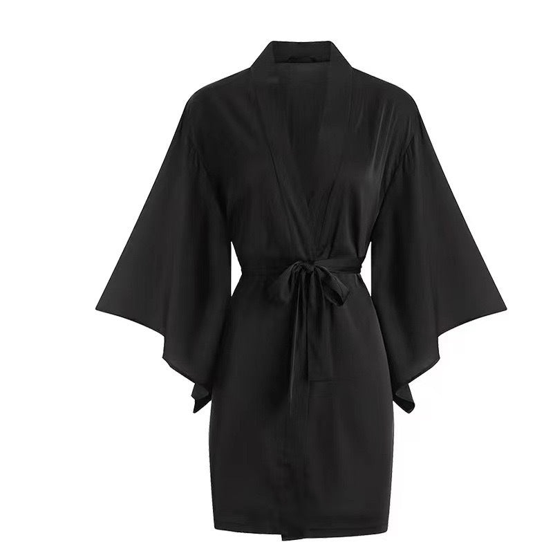 Women's Sexy Backless Mesh Lace Nightgown and Robe Set with Chest Pads teemdrop