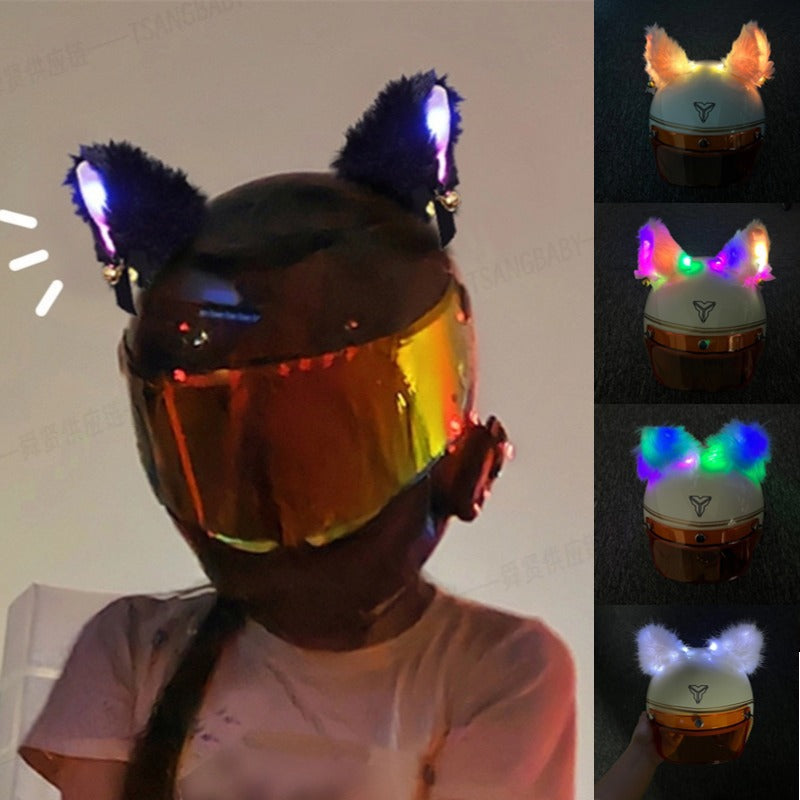 Luminous Plush Fox Ear Helmet Decoration teemdrop
