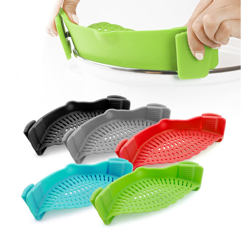 Clip On Silicone Kitchen Strainer Anti Spill Pot Edge Draining Basket teemdrop