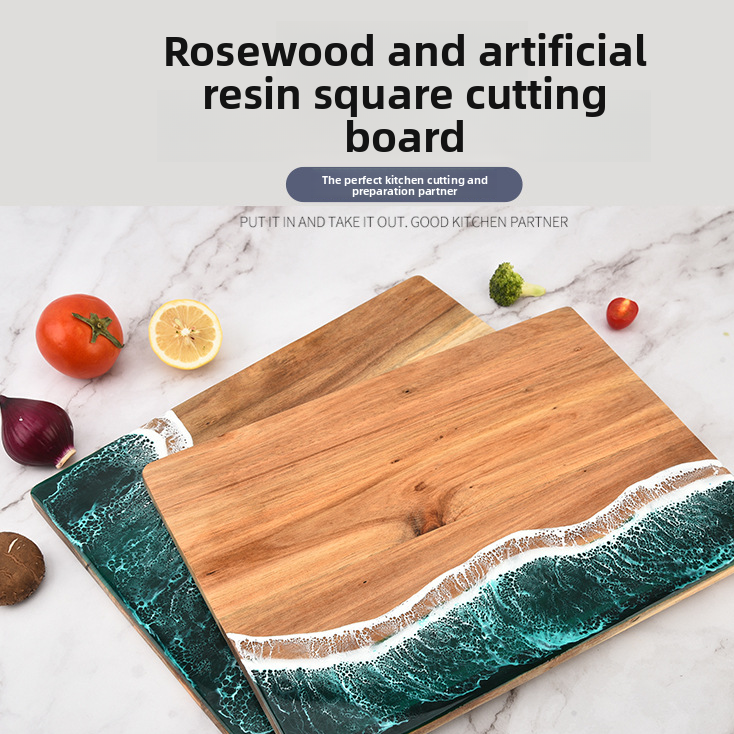 Ocean Wave Resin Cutting Board Splicing Acacia Wood Wooden Food Grade Cutting Board teemdrop