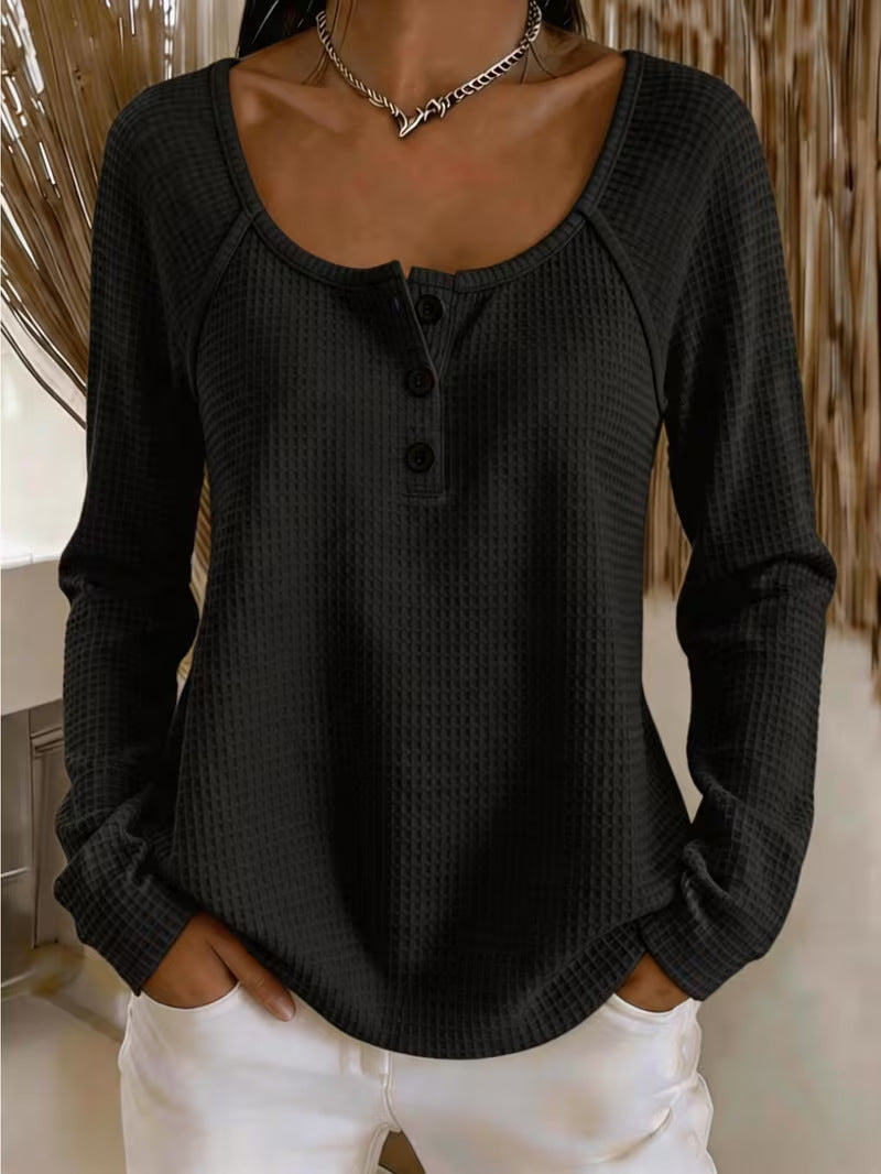 Waffle-knit long-sleeve T-shirt teemdrop