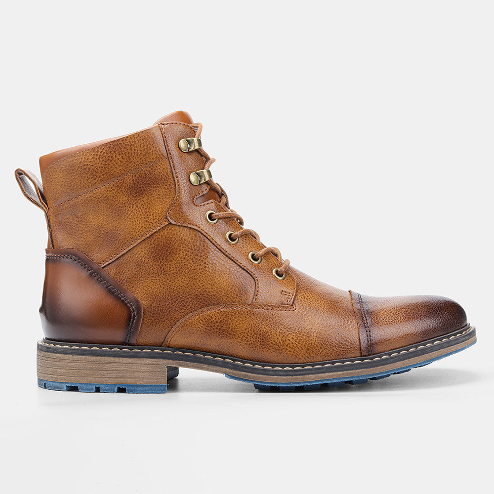 Vintage Polished Men's Leather Work Boots teemdrop