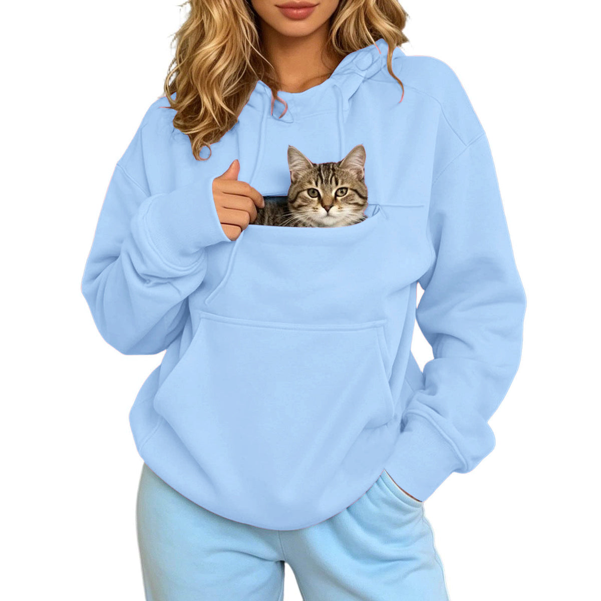 Autumn and Winter Warm Hooded Fleece Long-Sleeve Sweatshirt with Large Pockets for Men and Women Pet-Friendly