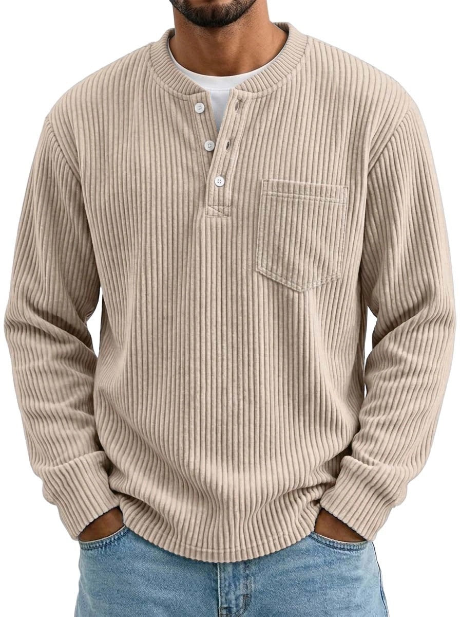 Mens Corduroy Henley Shirt with Pocket