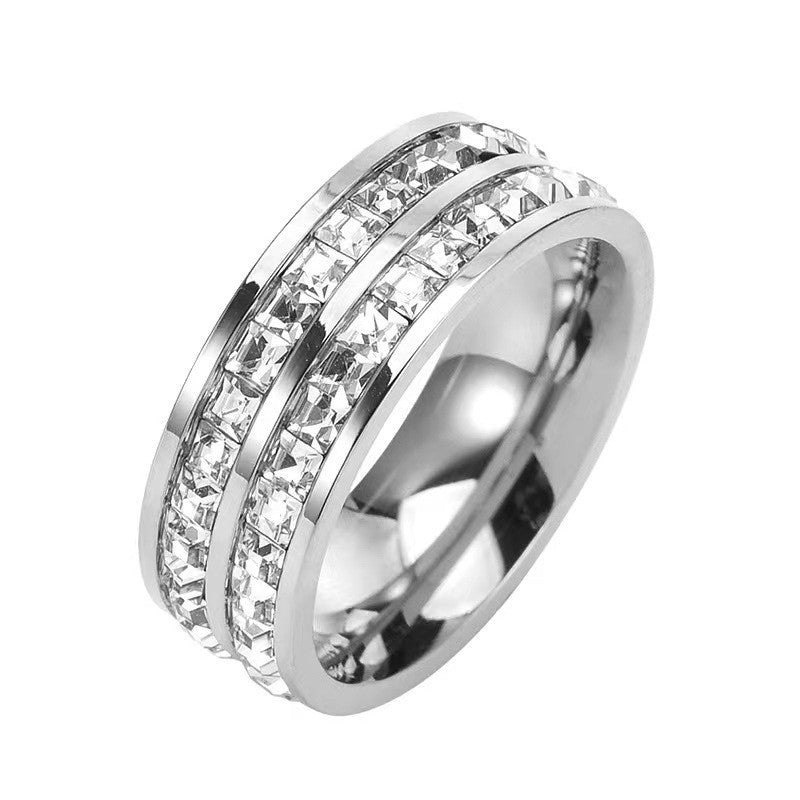 Titanium Steel Starry Sky Square Diamond Ring