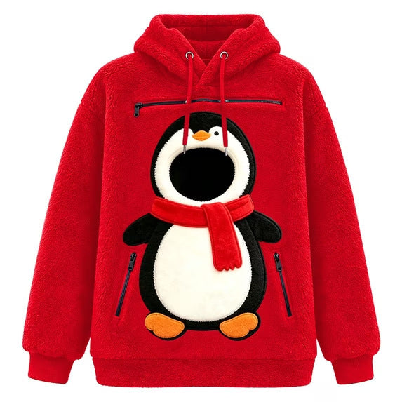 Mens Winter Warm Polar Fleece Lined Hoodie with 3D Printed Christmas Pattern and Zipper Pocket teemdrop