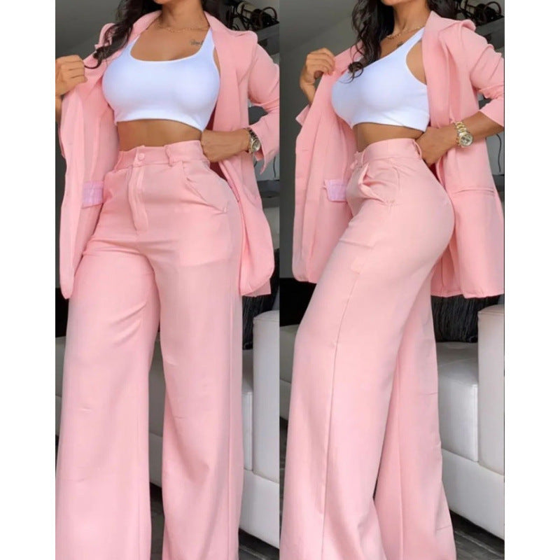 Women?s Solid Color Split Sleeve Lapel Pocketed Suit Set