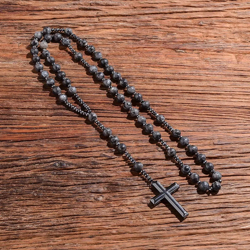 Tiger-eye stone cross necklace