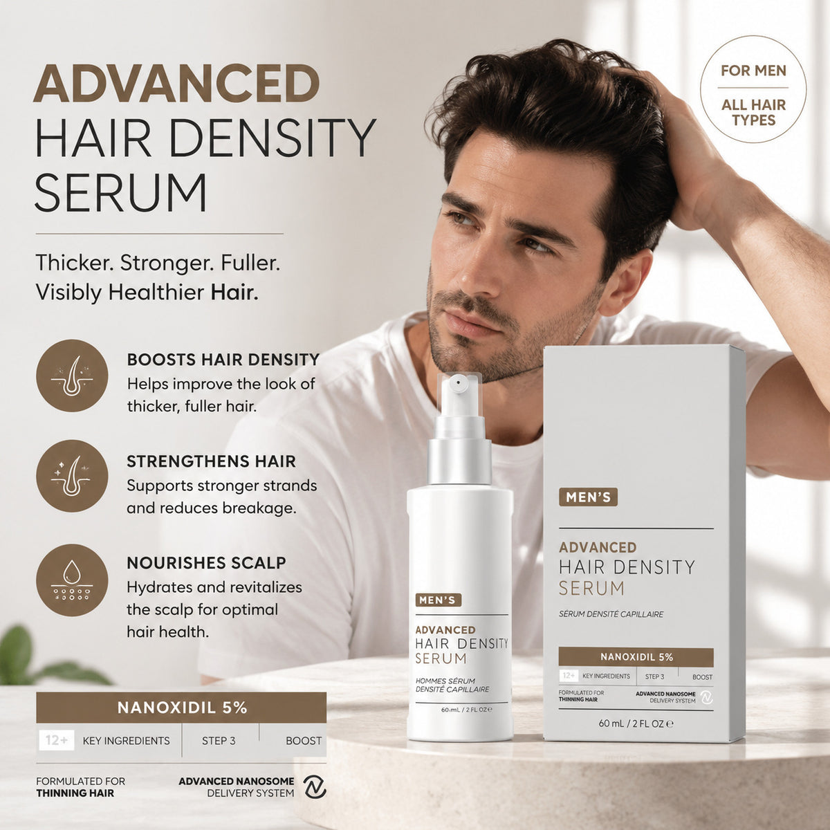 Men Nanoxidil 5% Scalp Nourishing Hair Density Serum 60ml teemdrop