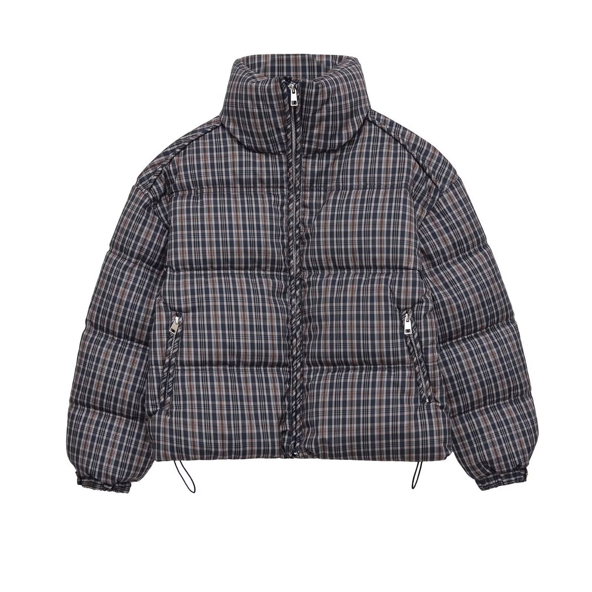 Womens Winter Plaid High Collar Zip Up Cotton Padded Coat