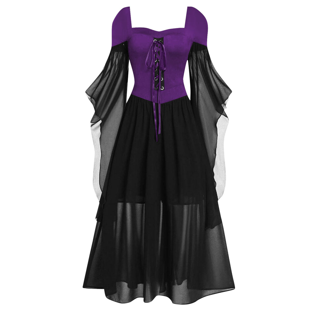 Witch Style Long Dress with Flare Sleeves