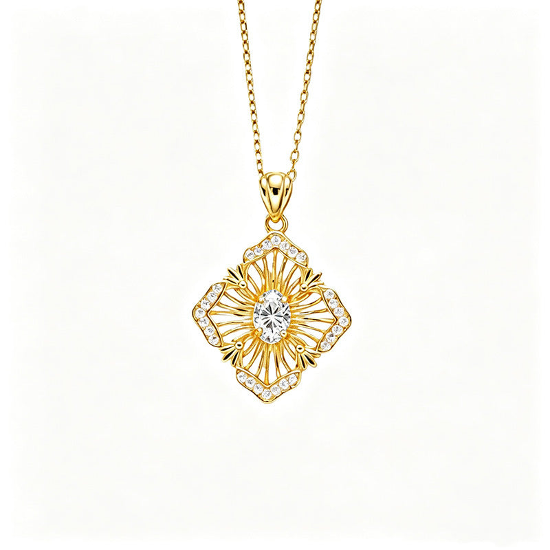 S925 Sterling Silver Natural Birthstone Geometric Pendant Necklace