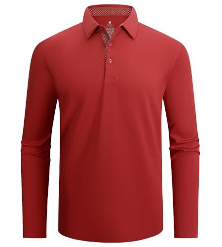 Men's Moisture-Wicking Quick-Dry Solid Long Sleeve Polo Shirt teemdrop
