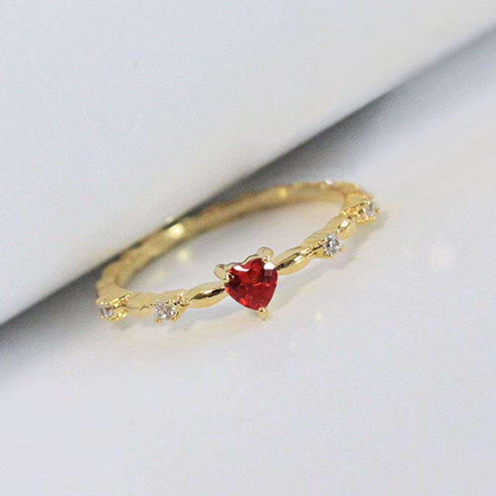Heart Shaped Copper Ring with Red Inlay