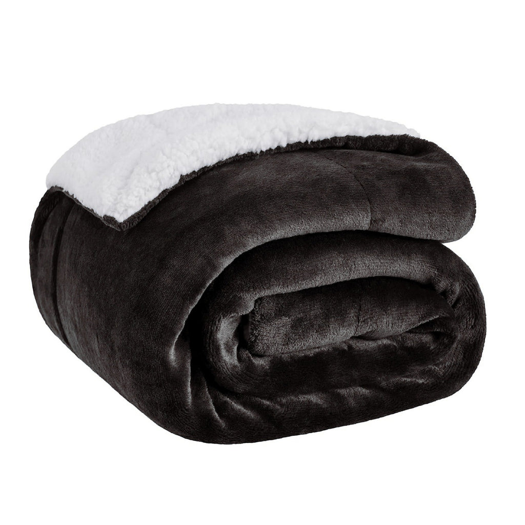 Double-Sided Plush Sherpa Fleece Blanket Thick Warm Solid Color Soft Throw