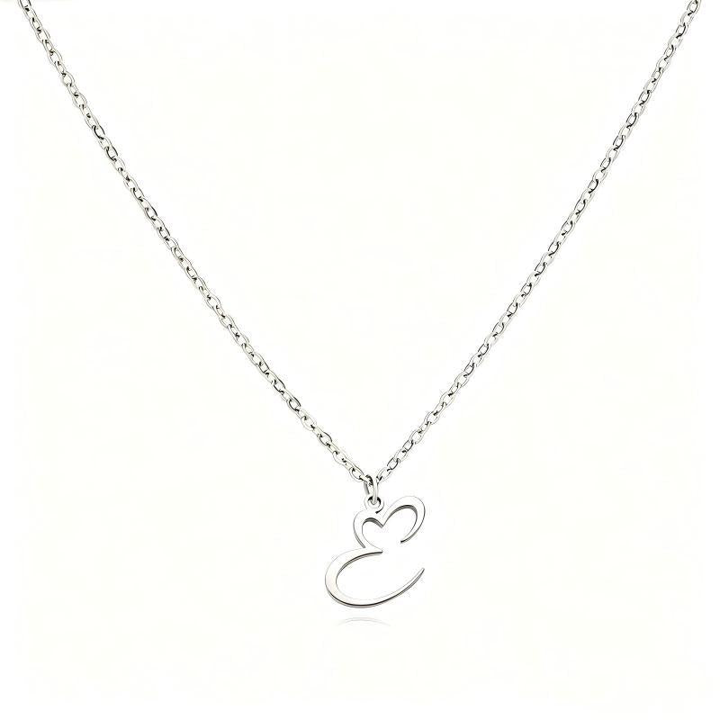 Stainless Steel Heart Initial Letter Pendant Necklace for Women