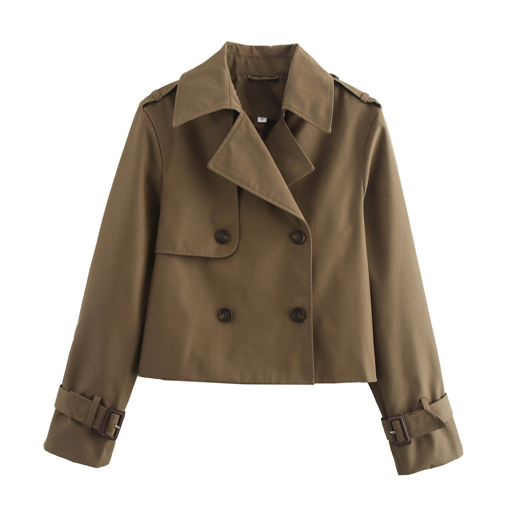 Double-breasted short trench coat teemdrop