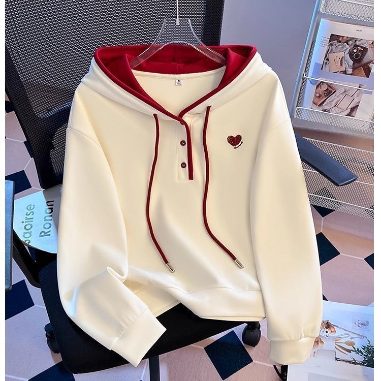 Women's heart-shaped embroidered colorful patch front hoodie