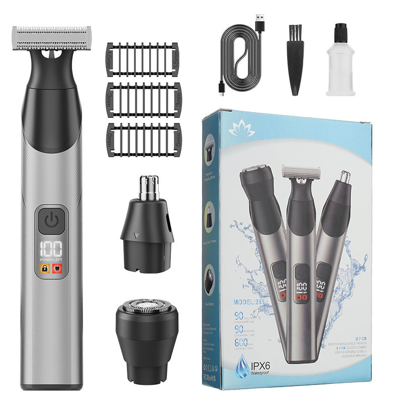 Magnetic 3-in-1 Electric Shaver Set with Nose Trimmer, Waterproof USB Rechargeable Rotary Razor