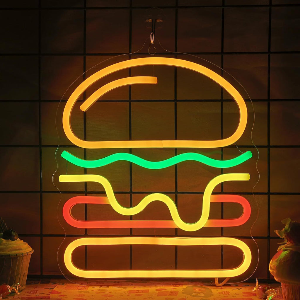 LED Neon Light Hamburger Fries Sushi Shape Sign for Home Bar Decoration