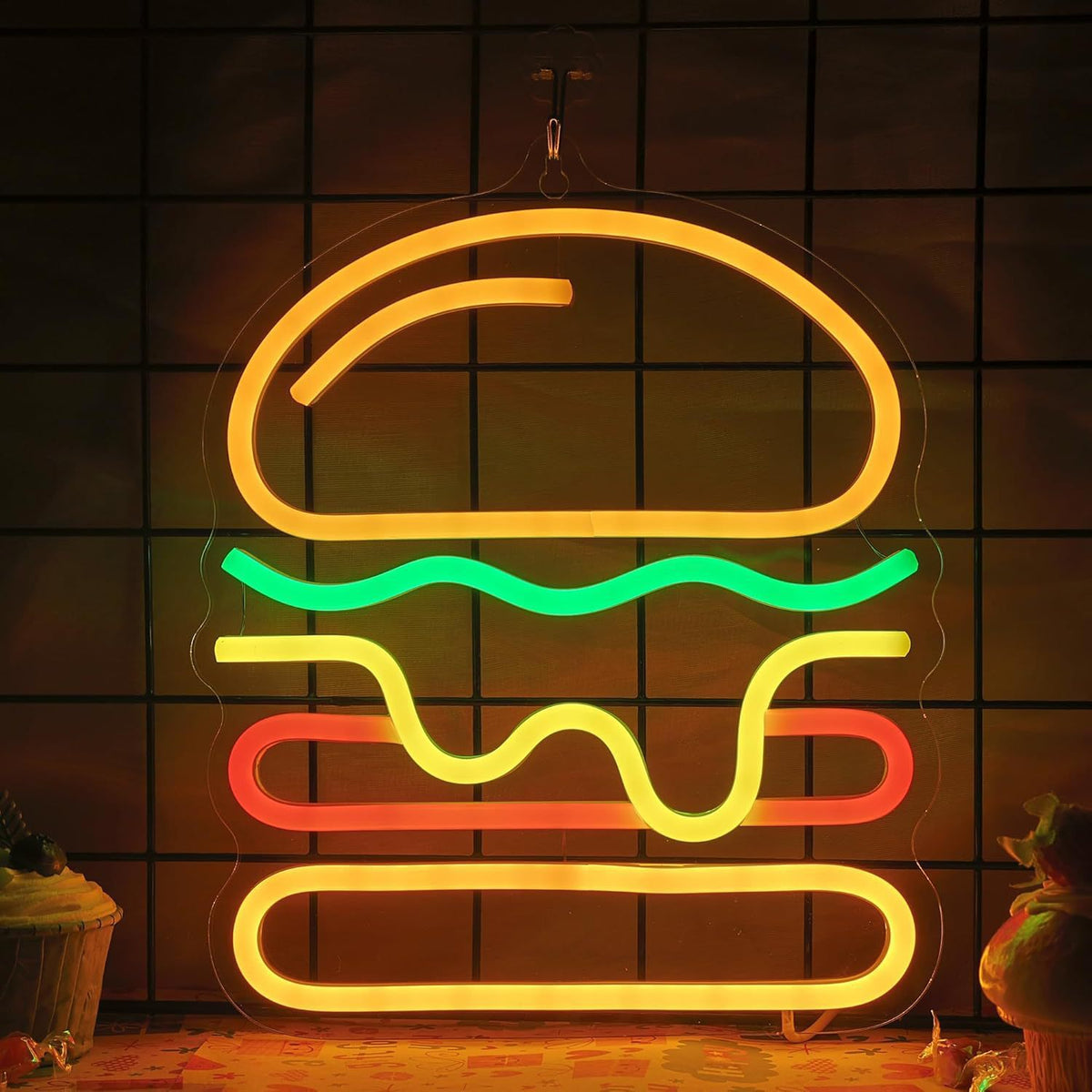 LED Neon Light Hamburger Fries Sushi Shape Sign for Home Bar Decoration