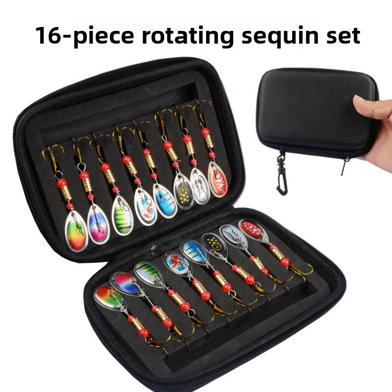 16-Piece Metal Rotating Sequin Bionic Fishing Lure Kit with Portable Bag teemdrop