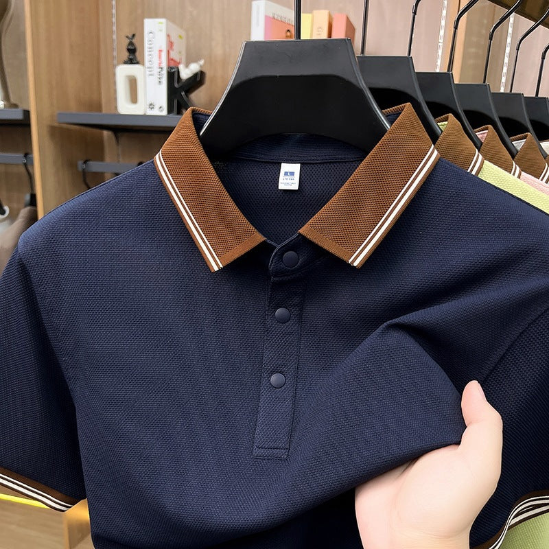 Men's Short Sleeve Polo Shirt Solid Color Lapel Casual Lightweight Summer T-Shirt teemdrop