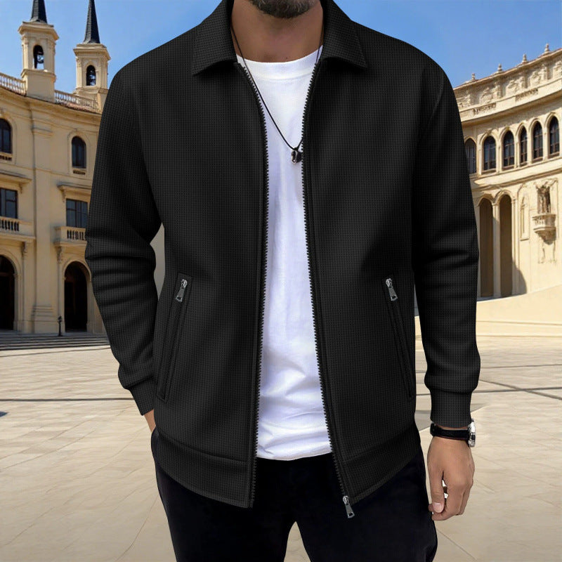Men's Plus-Size Waffle Knit Full-Zip Long-Sleeve Jacket teemdrop