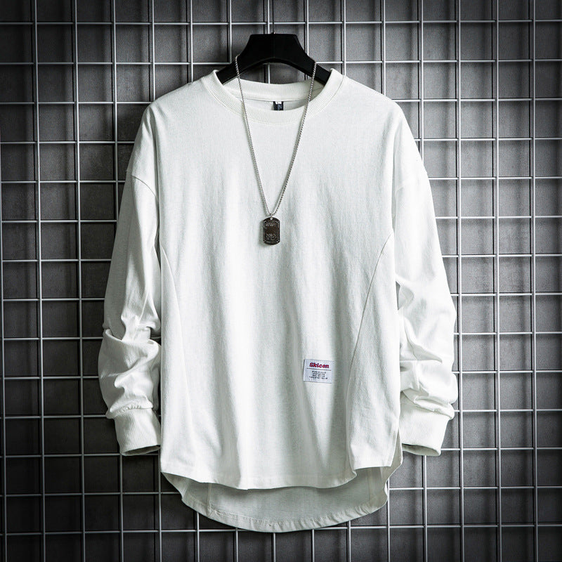 Men's Solid Long Sleeve Round Neck Loose Cotton T-Shirt