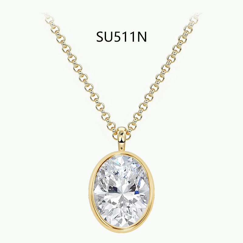 S925 Sterling Silver Gold-Plated Moissanite Pendant Necklace Simple Bezel Set Multi-Shape Jewelry teemdrop