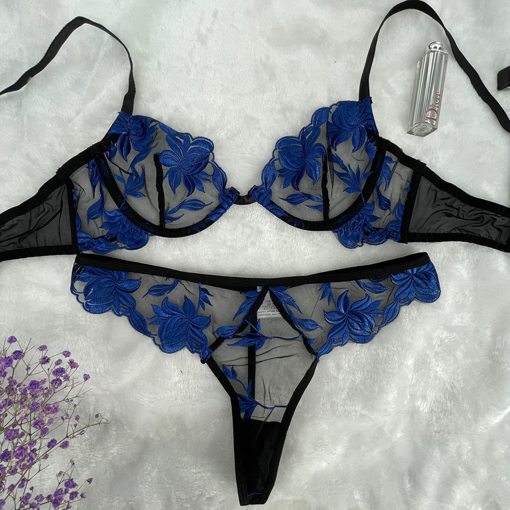 Women's Ultra-Thin Mesh Lace Underwire Lingerie Set teemdrop