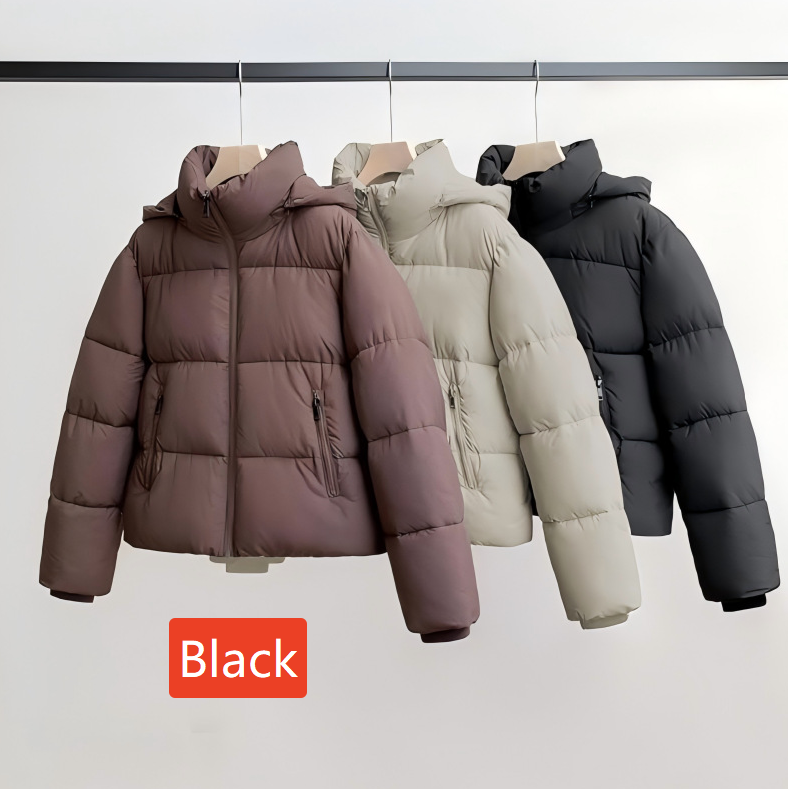 Women's short-sleeved button-down hooded cotton coat
