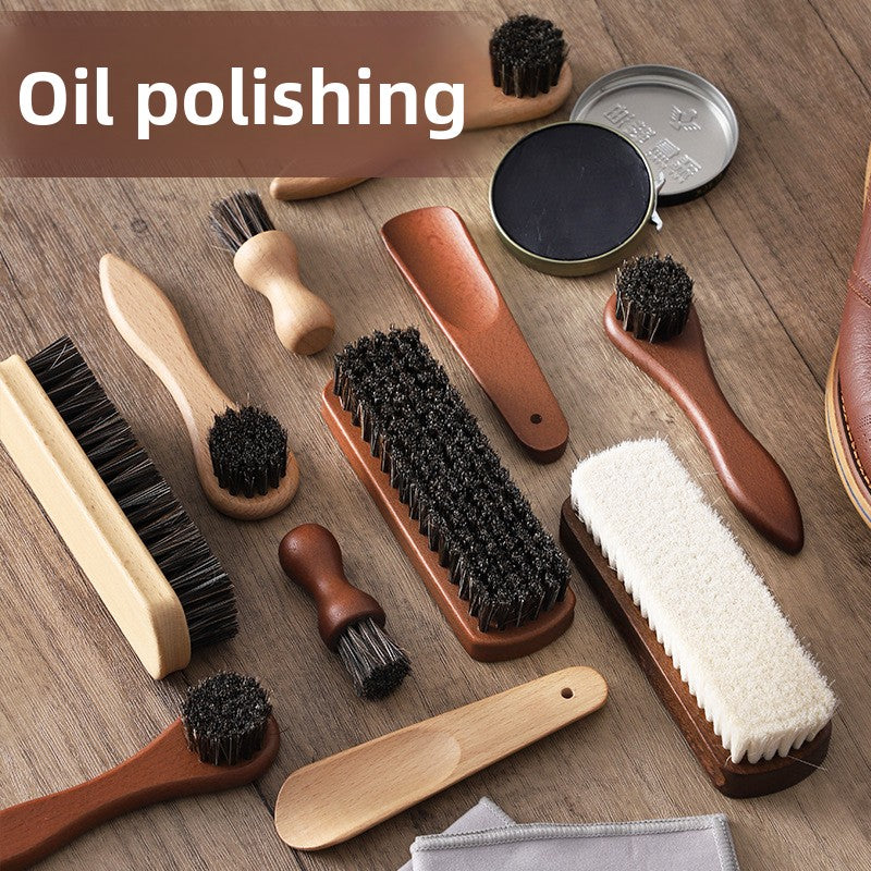 Natural Horsehair Wooden Handle Shoe Care Cleaning Polishing Brush Kit teemdrop