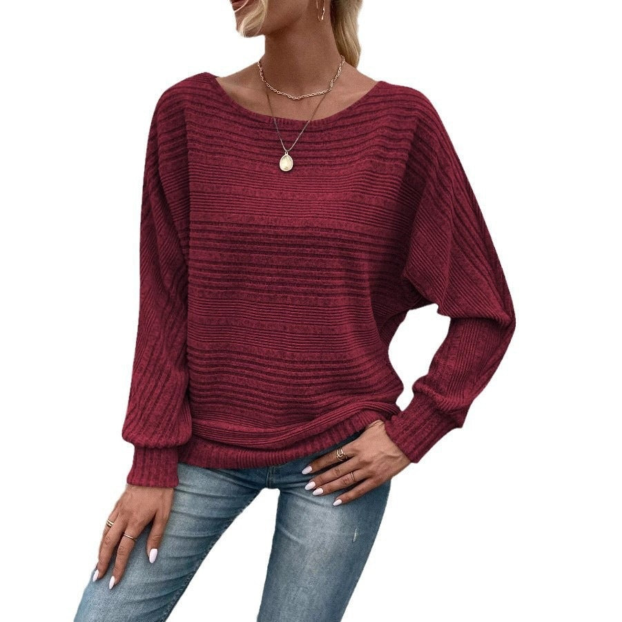 Solid-color long-sleeve knit sweater teemdrop