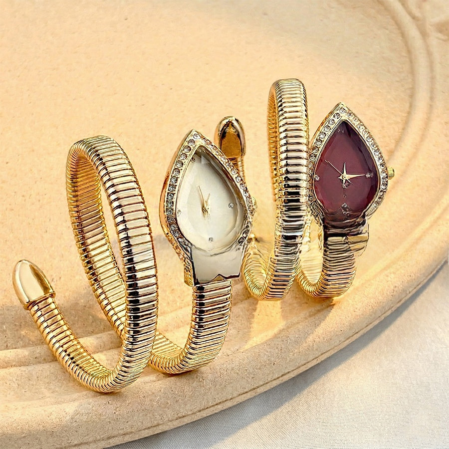 Women's Snake-Shaped Water Drop Dial Wrap-Around Bracelet Quartz Watch