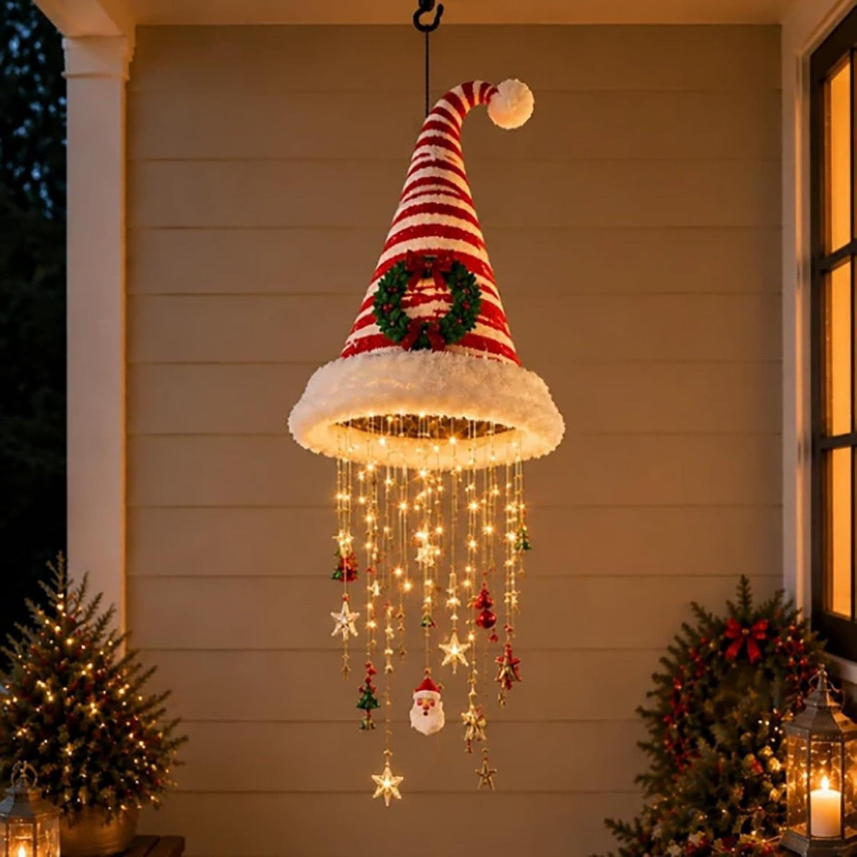 Luminous Christmas Hat Wind Chime Light for Indoor and Outdoor Holiday Decoration teemdrop
