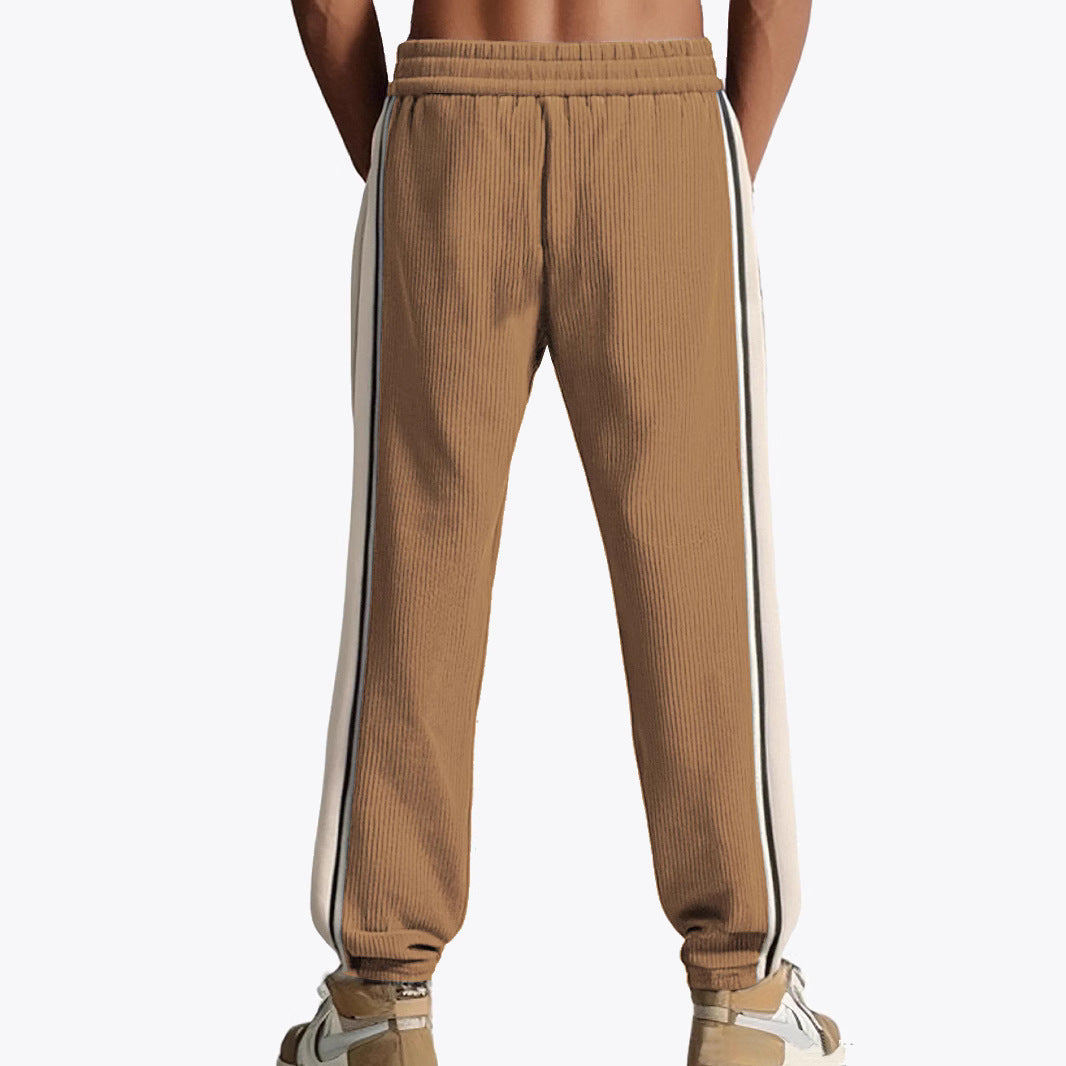 Men's Loose Fit Patchwork Corduroy Casual Pants with Drawstring teemdrop