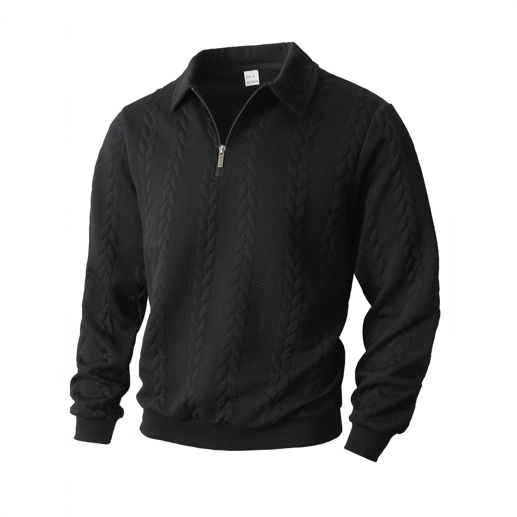 Men Jacquard Lapel Zip Up Jacket Casual Long Sleeve Sweatshirt teemdrop
