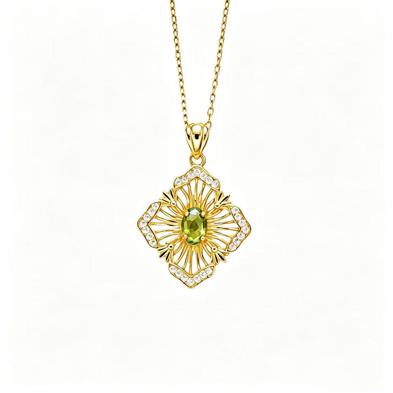 S925 Sterling Silver Natural Birthstone Geometric Pendant Necklace
