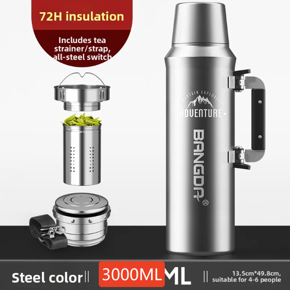 Stainless Steel Insulated Thermos Flask Large Capacity Outdoor Travel Water Bottle