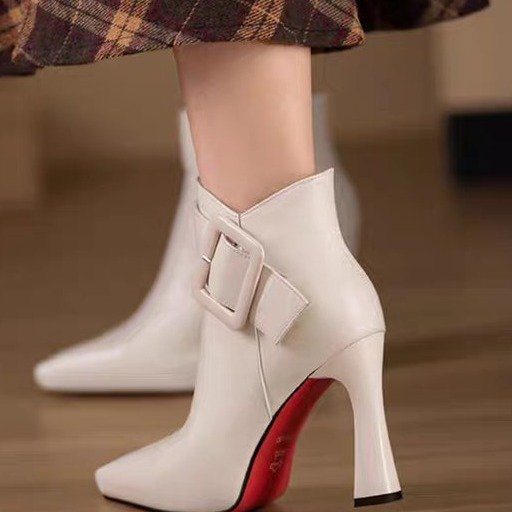 Women's PU Leather Thick Heel Platform Mini Boots with Side Zipper teemdrop