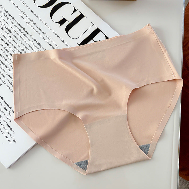 Women Seamless Ice Silk Breathable Mid-Waist Triangle Panties