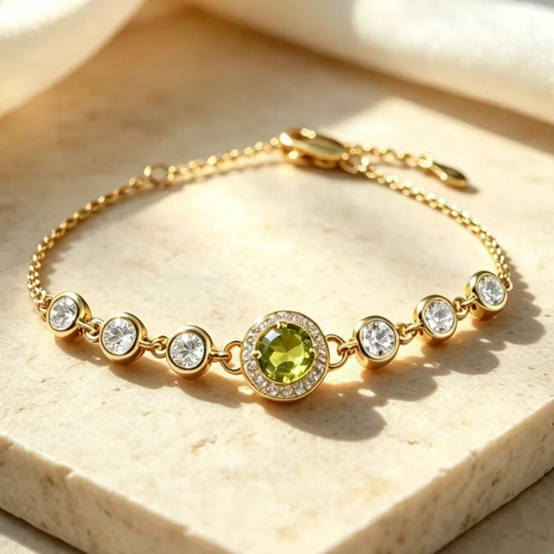 Women's S925 Silver Birthstone Bracelet with Natural Gemstones Gold Plated