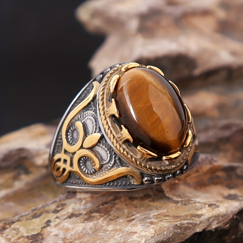 Vintage Tiger Eye Stone Men's Ring