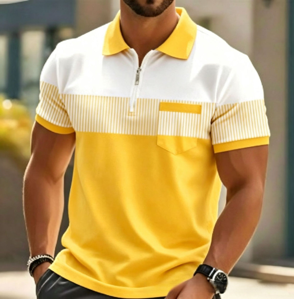 Mens Striped Short Sleeve Polo Shirt