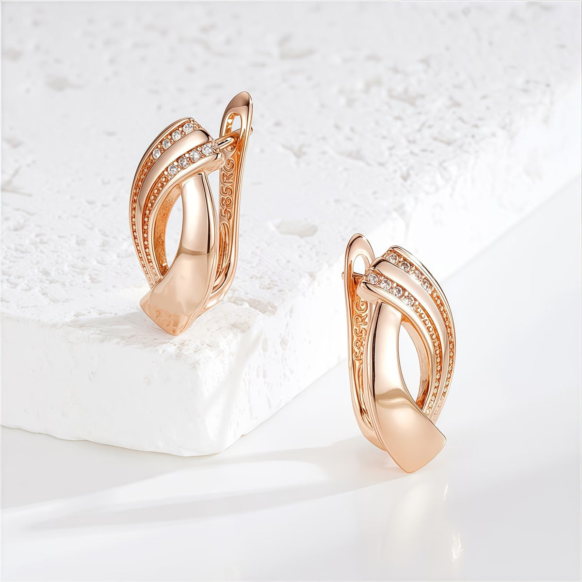 Minimalist Geometric Hollow Copper Zircon Earrings Gold teemdrop