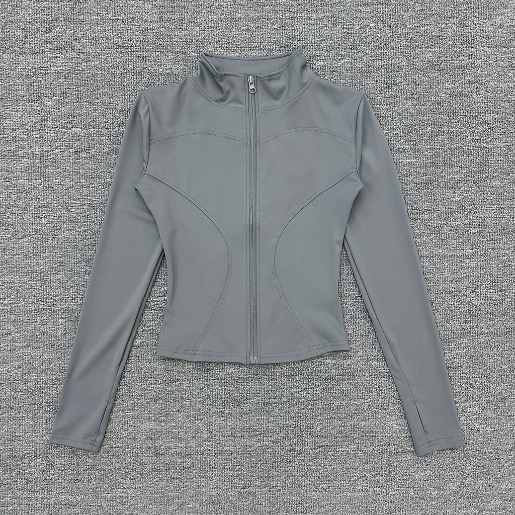Womens Stand Collar Sports Jacket with Thumb Holes