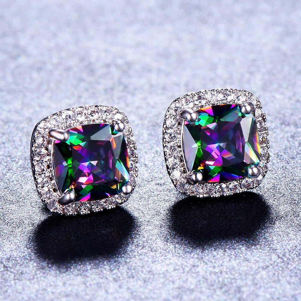 Geometric Full Diamond Zircon Earrings for Women Electroplated Copper Studs
