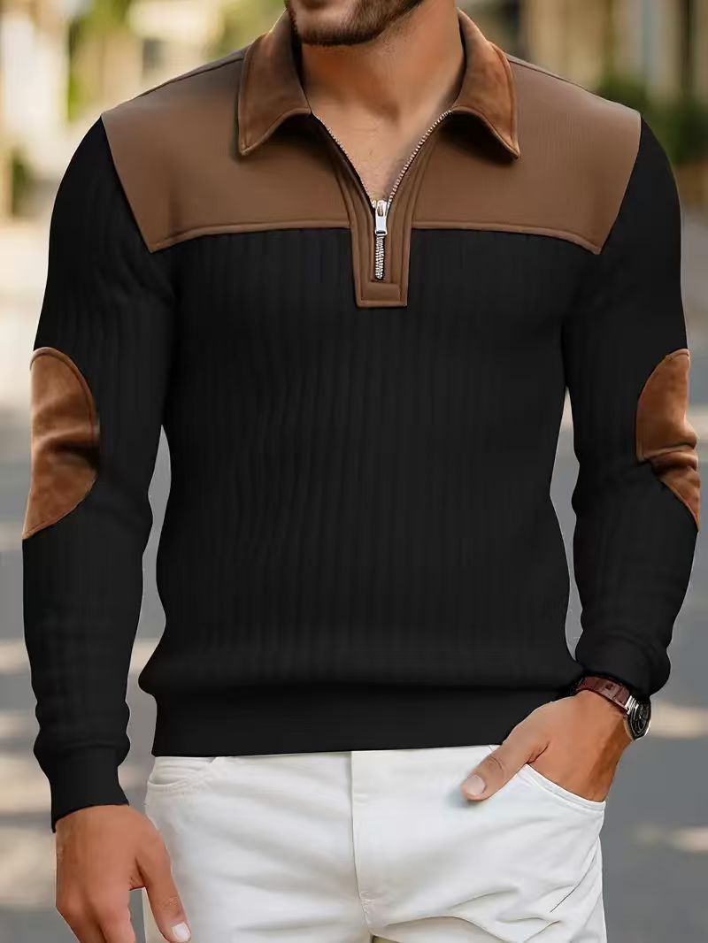 Men's Lapel Zip-Up Polyester Sweatshirt teemdrop